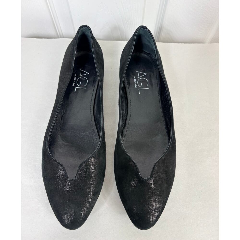 AGL (Attilio Giusti Leombruni) Black Metallic Shimmer Leather Flat Shoes Size 9
